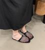 Sandalias de Malla Hueca Tejida para Mujer Primavera y Verano 2025 Nuevo Estilo Coreano Moda Punta Plana Zapatillas de Punta Cuadrada para Mujer