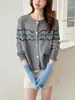 Cardigan de Tricô Listrado Color Block Novo Design Outono Inverno 2026 Macio Solto Emagrecedor Gola Redonda Cardigan de Tricô Feminino