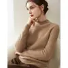 Suéter de cachemira 100% pura de doble hebra engrosada para mujer, cuello semialto, dobladillo enrollado, jersey holgado, estilo minimalista, capa base