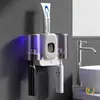 Dispensador Automático de Pasta de Dientes Simple Montado en la Pared con Operación de un Solo Toque, Incluye Dos Vasos y Set de Soporte para Cepillos de Dientes