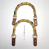 Mango de sección de bambú envuelto en ratán, accesorios para mango de bolso, correa de hebilla para bolso de cinturón de cuero hecho a mano para bricolaje, mango negro en forma de U