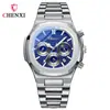 Relógio masculino multifuncional Chenxi de seis ponteiros com calendário, fase da lua, cronógrafo, caixa octogonal, pulseira de aço, relógio de quartzo 922