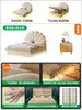 Cama Pétalo Francés Estilo Crema Cama Colgante Dormitorio Principal Cama para Niñas Cama de Princesa Dormitorio de Niñas Cama de Tela Moderna Simple