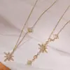 Collar Colgante de Estrella de Ocho Puntas con Circonita de Moda Transfronteriza Lujo Ligero Aogu para Mujer Cadena de Clavícula de Acero Inoxidable Personalidad de Nicho Ins