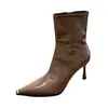 Botines Retro Europeos y Americanos de Punta Fina para Mujer 2023 Nuevo Estilo Elegantes de Tacón Alto de Charol Botas Ajustadas