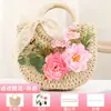 Bolso Tejido de Paja Floral Hecho a Mano para DIY con Materiales de Flores Artificiales, Bolso de Mano para Actividades de Team Building y Calentamiento, Bolso de Mano Pequeño