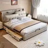 Cama de Almacenamiento Multifuncional 1.8x 2m Cama Doble para Dormitorio Principal 1.5m Piel Genuina Minimalista Moderna Caja Alta con Almacenamiento Cama de Boda