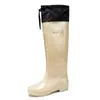 Botas de Lluvia para Mujer de Caña Alta con Longitud Extra, Elegantes Zapatos de Goma de Trabajo Antideslizantes con Suela Suave y Puños Elásticos para Sembrar Arroz