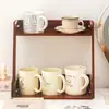 Estante de Almacenamiento para Tazas Caja de Almacenamiento de Escritorio con Cajón Organizador de Artículos de Oficina Taza de Té Juego de Té Estante de Exhibición de Madera Maciza