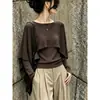 Estilo elegante y suave, diseño asimétrico, efecto adelgazante, cárdigan de punto de otoño para mujer, chal tipo capa, diseño de dos piezas simulado, top de manga larga