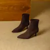 Botas Elásticas Emagrecedoras Outono Inverno Novas Botas de Camurça Francesa para o Trabalho Bico Fino Salto Alto Salto Agulha Botas Meia Cano Curto Botas Femininas
