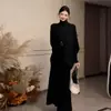 Nuevo vestido de punto casual estilo coreano negro de cuello alto para mujer, atuendo de principios de otoño, vestido largo, talla única