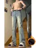 Jeans rectos de ajuste limpio estilo americano en color azul claro para hombre, marca de tendencia nueva para otoño e invierno 2026, corte holgado, versátiles, pantalones rectos con forro polar