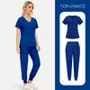 Talla Extra Unisex Secado Rápido Delgado Manga Corta Pantalón Largo Cuello en V Color Sólido Hospital Doctor Enfermera Uniforme Quirúrgico