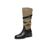 Botas Western para Mujer con Parche Patchwork Hebilla Otoño/Invierno Caña Plegable Tacón Grueso Hasta la Rodilla Adelgazantes Uso Bidireccional Botas de Jinete Mujer