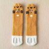 Calcetines de lana coral de longitud media para mujer, bonitos calcetines con forma de garra de gato, gruesos y con forro polar, para dormir, de otoño e invierno