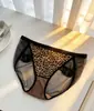 Calcinhas Rendadas Picantes com Estampa de Leopardo e Bolinhas, Pretas e Brancas Vazadas de Cintura Alta Finas para Mulheres