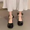 Zapatos Mary Jane de Tacón Grueso para Mujer, Nuevo Estilo Primavera 2026, Zapatos de Salón Retro Bajos de Tacón Alto con Hebilla para Mujeres Pequeñas