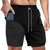 Pantalones Deportivos de Running, Baloncesto y Fitness para Hombre, Estilo Europeo y Americano, Dos en Uno, Falsos de Dos Piezas, Tela con Estrellas y Puntos, Pantalones de Cinco Puntos