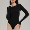 Body de Cuello Redondo y Manga Larga Estilo Europeo y Americano para Mujer con Broches en la Entrepierna Body Elástico Body Ajustado de Moda para Chicas Camiseta de Una Pieza
