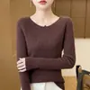 Suéter de punto listo para usar de primera línea para mujer, nuevo estilo otoño e invierno, ajuste ceñido, cuello bajo redondo, capa base para mujer, venta al por mayor
