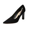 Zapatos planos franceses de punta puntiaguda para mujer con tacones gruesos, estilo 2024, de boca baja, elegantes, sencillos, de gamuza con diamantes de imitación, profesionales, negros, tacones altos.
