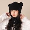 Chapéu Fofo de Urso Vermelho Angorá Feminino Estilo Coreano I Quente Proteção de Orelha Chapéu Outono e Inverno Tricotado Touca Envolvente para Cabeça Grande