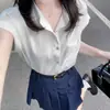 Trajes Lindos Populares Deste Ano para Mulheres 2025 Novo Estilo Camisa de Manga Pequena Flutuante Saia Jeans Use um Conjunto Completo da Moda