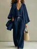 Conjunto de Tres Piezas de Algodón y Lino para Mujer, Chaleco Holgado de Verano con Cuello en V, Pantalones de Pierna Ancha, Cárdigan Kimono, Conjunto Casual para Vacaciones