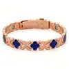 Item de Moda Popular Transfronteiriço: Elegante, Luxo Leve, Versátil, Elegante, Cravejado com Diamantes, Trevo de Quatro Folhas Colorido, Pulseira Magnética Destacável de Fileira Única