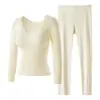 Venta Caliente Otoño Invierno Ropa Interior Térmica de Cachemir y Seda para Mujer con Sujetador Incorporado Conjunto de Top y Pantalones de Otoño con Terciopelo Interior, Sin Costuras, Adelgazante