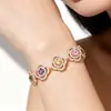 Pulsera de Zirconia Colorida de Moda Europea Americana Cross Más Vendida para Mujer, Lujo Ligero, Diseño de Flor, Cobre Puro, No se Desvanece, Joyería de Mano