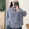 Nova Camisa de Algodão Outono Dupla Camada Gaze Lapela Xadrez Feminina Manga Longa Roupa Artística Casual Retrô Solta Top