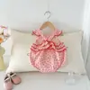 Ropa de Bebé Verano Estilo Delgado Mameluco de Niña Mono de Tirantes Flor Roja Pequeña Sin Mangas Traje para Gatear Ropa Clase A