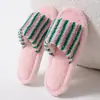 Chinelos peludos listrados de melancia para uso transfronteiriço, com dedos abertos, para homens e mulheres, adequados para casais, uso doméstico interno, piso de madeira, todas as estações, outono e inverno
