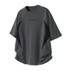 Camiseta de Manga Corta para Hombre Estilo Retro Americano, Estilo Veraniego, Puntada de Malla en Color Contrastante, Camiseta de Manga Media con Estampado de Letras Q