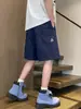 Pantalones Cortos Deportivos Azul Marino para Hombre, Estilo Delgado de Verano, Pantalones Casuales Americanos de Moda de Longitud Media, Holgados Rectos de Secado Rápido de 5 Puntos