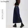 Saia Jeans com Fenda Feminina Tendência Nova Cintura Alta Linha A Retrô Não Desbota Azul Jeans Reta Justa ao Corpo