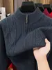 Suéter Masculino de Malha Grossa 2026 Outono/Inverno Gola Meia-Alta Zíper Tricô Quente Camisa Base Masculina