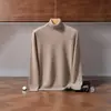 Suéter de cachemira para hombre transfronterizo, color liso, tejido de punto pullover, cálido para otoño e invierno, cuello alto, capa base, lujo ligero, estilo simple