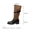 Botas de Caballero Patchwork Melanoides para Mujer 2026 Otoño/Invierno Nuevo Estilo Hebilla Versátiles de Doble Uso Plegables Fruncidas Botas Largas
