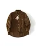 Camisa de Trabajo Retro Japonesa Morada Pura de Algodón, Manga Larga, Cuello, Corte Holgado, Parte Superior con Dobladillo Curvo para Primavera