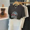 Camiseta Blanca de Manga Corta con Estampado de Dibujos Animados Juvenil, Cuello Redondo Versátil, Hombro Normal, Algodón Puro, Estilo Coreano, Top Básico para Mujer Verano