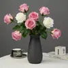 Flor Artificial Realista de Alta Qualidade, Hidratante, Arte em Flor Artificial Única Haste Borda Enrolada Rosa Decoração de Mesa Interna Casamento Flor Artificial