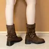 Botas para mujer de talla grande, tallas 41 a 42, con tachuelas y tacones gruesos, botas estilo western, nueva colección otoño 2026, botines retro de tacón medio
