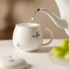 Taza de Té de Cerámica Miyan con Filtro Separación de Agua de Té para Oficina Taza de Oficina Taza con Orquídea Pintada a Mano Pura Taza de Agua