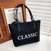 Bolso de hombro para mujer, estilo coreano, de algodón y lino, de gran capacidad, informal, portátil, con texto, 2024