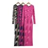 Vestido jacquard tejido abstracto chic transfronterizo estilo ins europeo y americano para mujer, otoño e invierno, cuello redondo, manga larga, falda larga