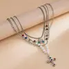 Collar de Perlas con Cruz Incrustada de Diamantes Transfronterizo Europeo y Americano, Estilo Retro, Cadena Elegante para Clavícula, Sensación de Lujo Ligero y Gama Alta, Collar para Mujer