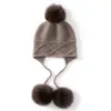 Venta al por mayor de fábrica Cachemira Transfronterizo Otoño/Invierno Nuevo Engrosado Jacquard de Diamantes Correa Desmontable Pompón Sombrero Cálido para Protección de Orejas
